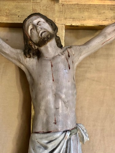 EXQUISITE FRENCH 18TH C. CRUCIFIX CA. 1780 ORIGINAL POLYCHROMING CARVED WOOD - Picture 8 of 12