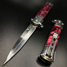 9" Tactical Red Pearl Spring Assisted Open Blade Folding Pocket Knife with Clip
