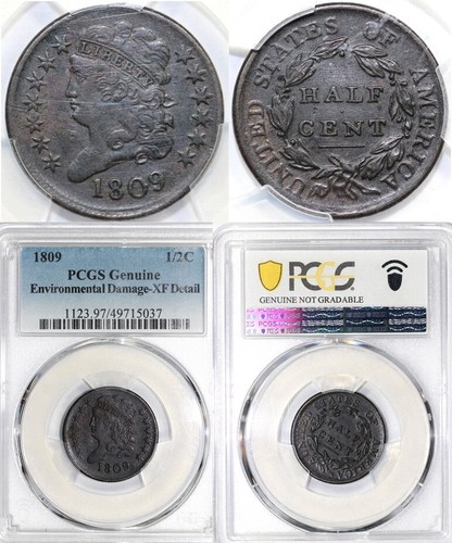 1809 1/2c C-6 Classic Head Half Cent PCGS XF Detail Environmental Damage - Picture 5 of 5