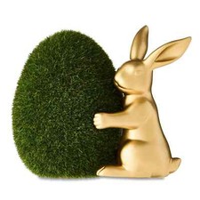 Easter Gold Bunny Hugging Green Flocked Egg Decor, 6.25 in, by Way To Celebrate