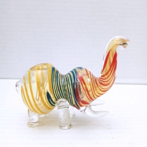 Hand Blown Glass Elephant Pipe Tobacco Smoking With Carb Hole Yellow Red Blue - Picture 6 of 12