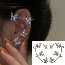 Gold Plated Rhinestone Butterfly Ear Cuff Without Piercing