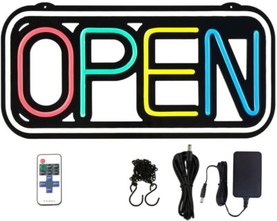 LED Neon Open Sign Super Bright 18.5x9.25In Rectangle Wireless Remote 10 Modes