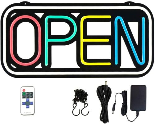 LED Neon Open Sign Super Bright 18.5x9.25In Rectangle Wireless Remote 10 Modes - Afbeelding 1 van 4