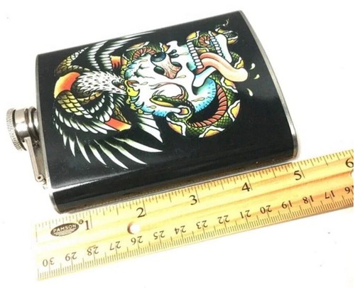 Ed Hardy Stainless Steel Flask 7 oz. Ed Hardy Tattoo Skull/Eagle/Snake 200ml - Picture 6 of 7