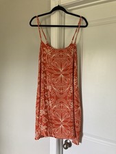 Ava Sky Hawaii Mini Swing Sun Dress Orange White Hawaiian Tropical Print Sz Med
