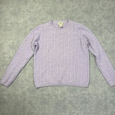 Vintage L.L. Bean Sweater Womens M Purple Cable Knit Lambswool Pullover Crewneck