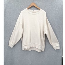 Aerie Crewneck Sweatshirt Womens Medium Cream Distressed Oversized French Terry