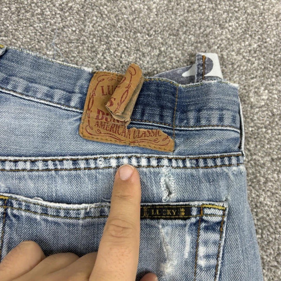 Pantalones de mezclilla Lucky Brand para hombre 36x33 Y2K corte bota relajado desgastados hechos en EE. UU. de colección Foto 4 de 4