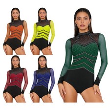 Women Unitard Bodysuit Romper Artistic Jumpsuit Stage Performance Crotch Color