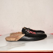 Gucci Princetown Mules Shearling Snake Black Women 37 / US 7