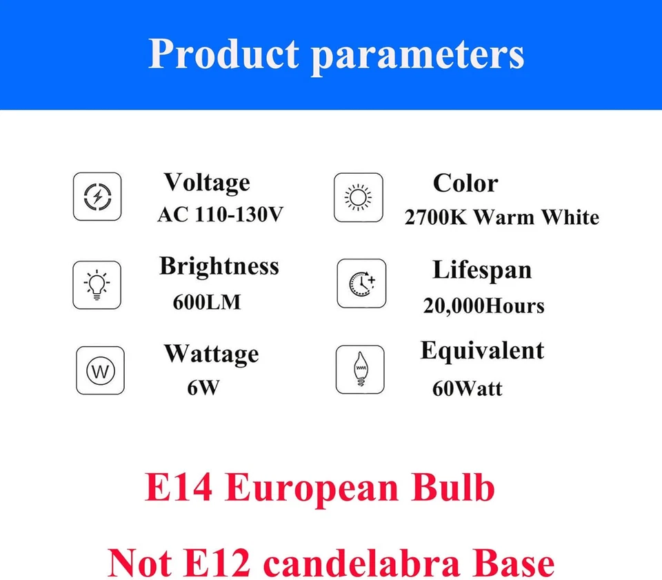 E14 LED Bulbs Dimmable 60W Equivalent 2700K Warm White Edison European Base 4 Pa - Image 3 of 4