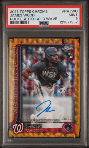 2025 Topps Chrome James Wood Gold Wave RC Auto #RAJWO PSA 9 /50