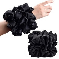 Black Oversized Satin Scrunchies 6.25 Inch Large Hair Ties 6 Pack for Women