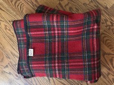 Vtg USA Woolrich Wool Stadium Blanket Throw Red Plaid 70 x56