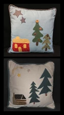 Handmade Homespun Primitive Style Decorative Pillows (2) Cabin/Tree 12"x12" EUC