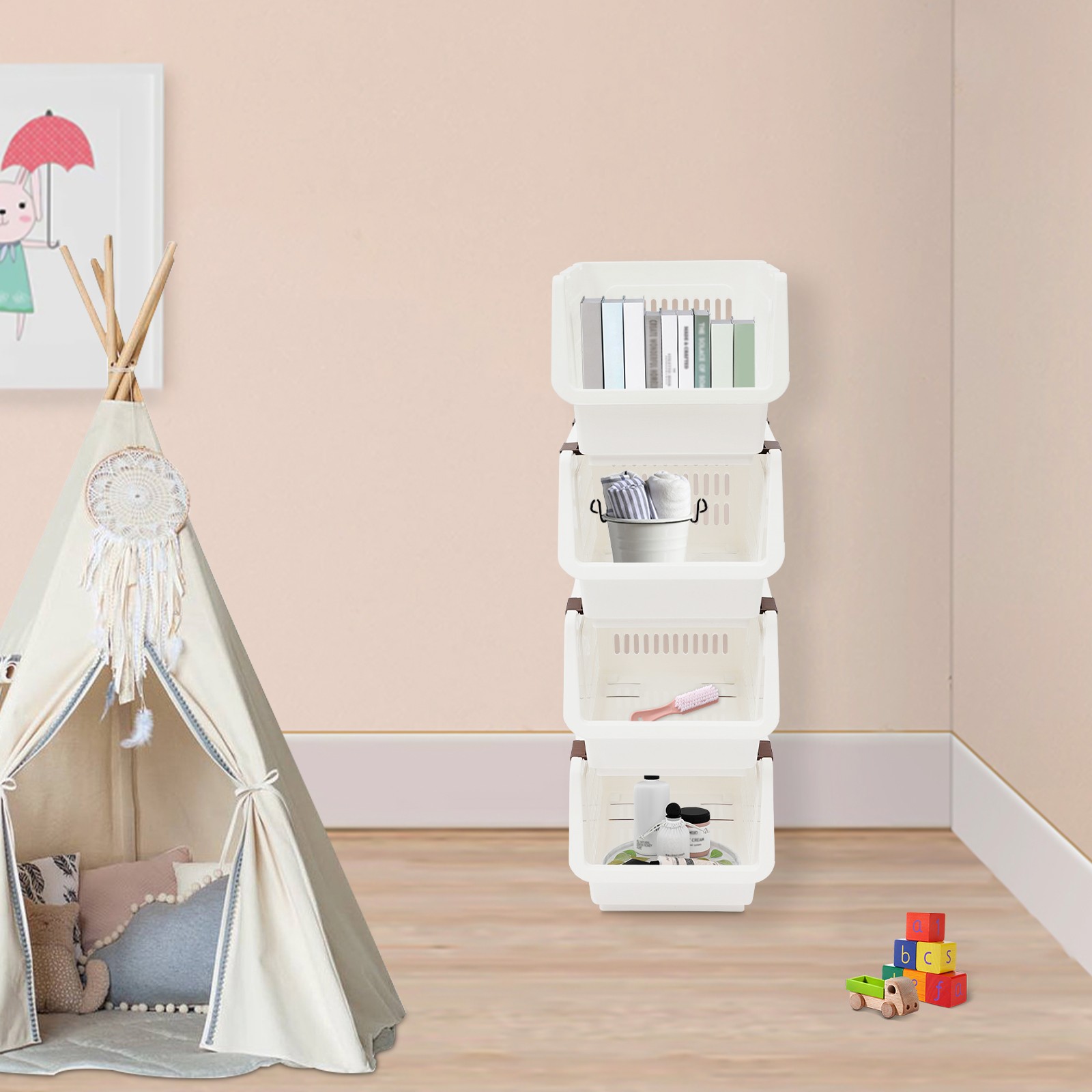 4PCS Stacking Storage Baskets, Stackable Organizer Baskets, Storage Bins