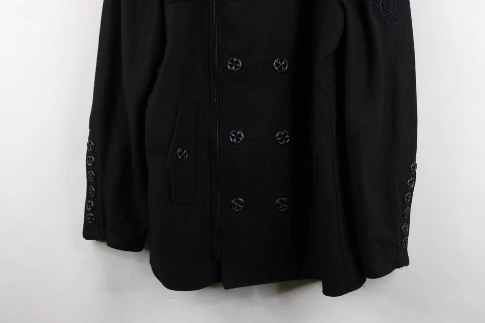 Chaqueta de chaquetón de lucha negra Affliction para hombre grande de lana con cruz de hierro UFC MMA Foto 3 de 4