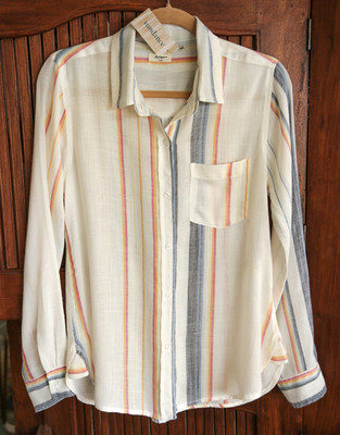 NEW Sundance DYLAN S / M Sheer Gauze Lightweight Button Shirt Blue White Stripe