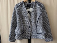 NWT Banana Republic Blue Sequin Tweed Fringe Peplum Blazer Jacket Size 6
