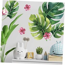Tropical Flower Palm Leaf Wall Stickers - Tropical Leaves Watercolor w/Flowers