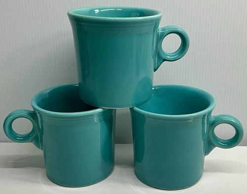 Fiesta Ware Coffee Cup/Mug Homer Laughlin HLC O Ring Handle Turquoise Set Of 3