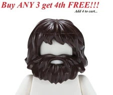 ☀️NEW LEGO Minifig Minifigure Male Hair DARK BROWN Shaggy with Beard and Mouth