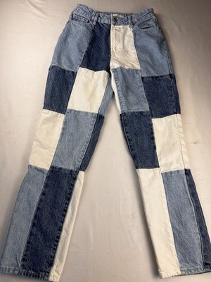 Hippie Boho Mom Jeans Patchwork Denim High Rise Straight Leg Ankle PacSun 25x27