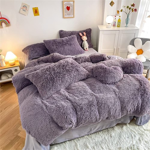 Faux Fur Plush Purple Comforter Sets Queen - Ultra Soft Shaggy Flannel Velvet... - Picture 2 of 7