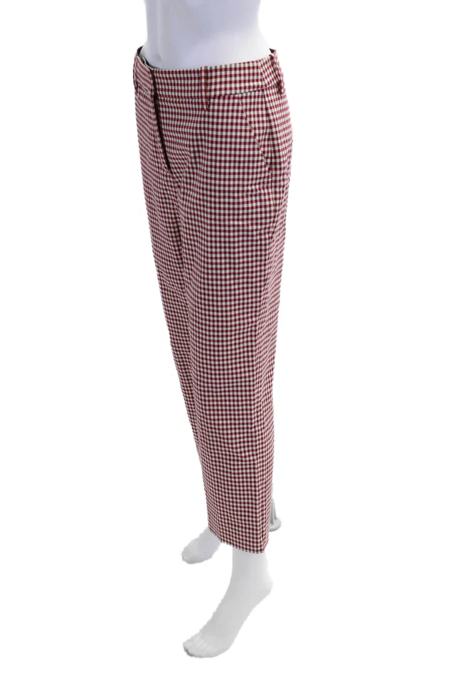 10 Pantalones Crosby Derek Lam para mujer a cuadros tiro alto rojo negro algodón talla 4 Foto 2 de 4