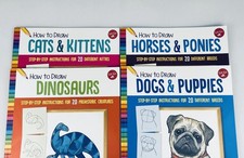 How to Draw: Dinosaurs Horses Ponies Dogs Puppies Cats Kittens 4 Books NEW