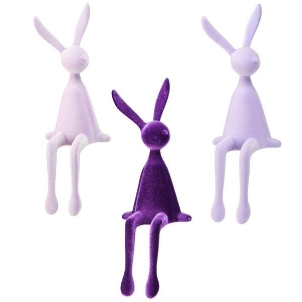 Kantenhocker Hasen Figuren Osterdeko Beflockt FrüHjahr Tischdeko, 3 StüCk-image