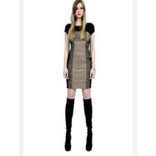 Yoana Barashi Anthropologie 4 Panel Boucle Black Tan Metallic Sheath Dress Sz 4