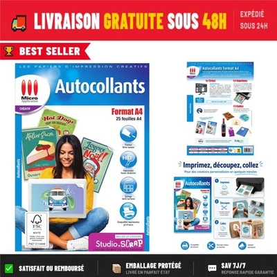 Papier Autocollant A4 25 Feuilles Blanc Mate - Imprimable Jet d'Encre - Photo 1/4