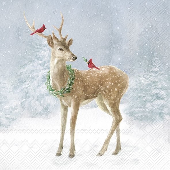 4 x COCKTAIL Napkins/3Ply/25cm/Decoupage/Christmas/Deer in the Snow