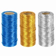 3 Roll 1.5mm Metallic Bakers String, Gold Tone/Silver Tone/Blue, 164Yards Total