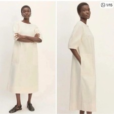 Everlane Dress Women's XS Bone The Short-Sleeve Puff Midi Organic Cotton
