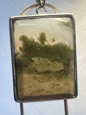 OOAK Scenic Indonesian Moss Achat Cabochon 925 Silber Halskette 21,6x15,6x5mm