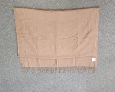 Bindya Lulla Pashmina Wool/ Slik Brown Scraf/ Wrap  Fringed Hem Read