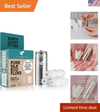 Eco-Friendly Dental Floss with Reusable Steel Holder - 99yd Pure Silk Mint Floss