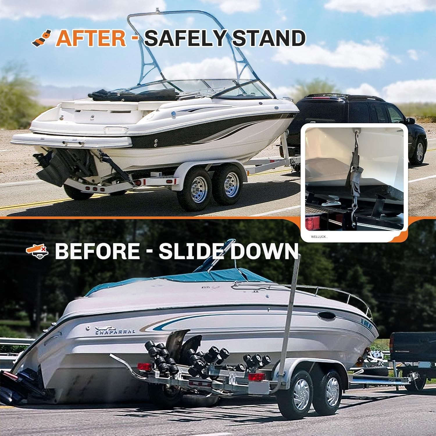 WELLUCK Boat Trailer Transom Tie Downs 2 in x 4 ft/1200lbs（2 pack）, Black 