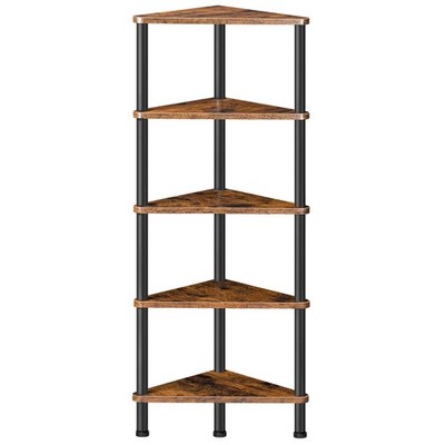Corner Shelf Stand, Industrial 5-Tier Corner Bookshelf with Metal Frame, Plan...