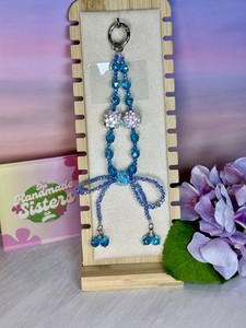 New Blue Flower Handmade Phone Chain Bling Bows Sparkle Keychain Phone Strap
