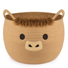 Hkojewp Highland Cute Cow Basket for Nursery, Large Blanket Gift Basket, Wove...