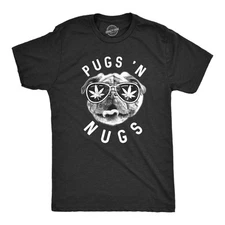 Mens Pugs N Nugs T Shirt Funny Pot Smoking Tee Weed Lover 420 Dog Stoner Cool