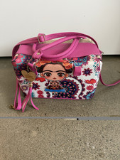 Borsa a tracolla Frida Kahlo rosa multicolore floreale nappa zip tracolla regolabile