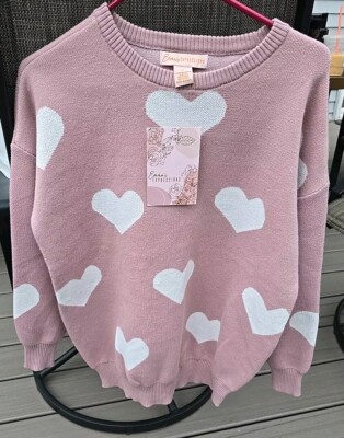 Emma's Expressions Pink Sweater With White Hearts -Maternity