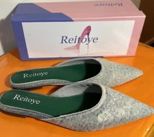 Distressed Denim Pointed Toe Slip On Mules Padded Insole Size 8 NIB Original $47