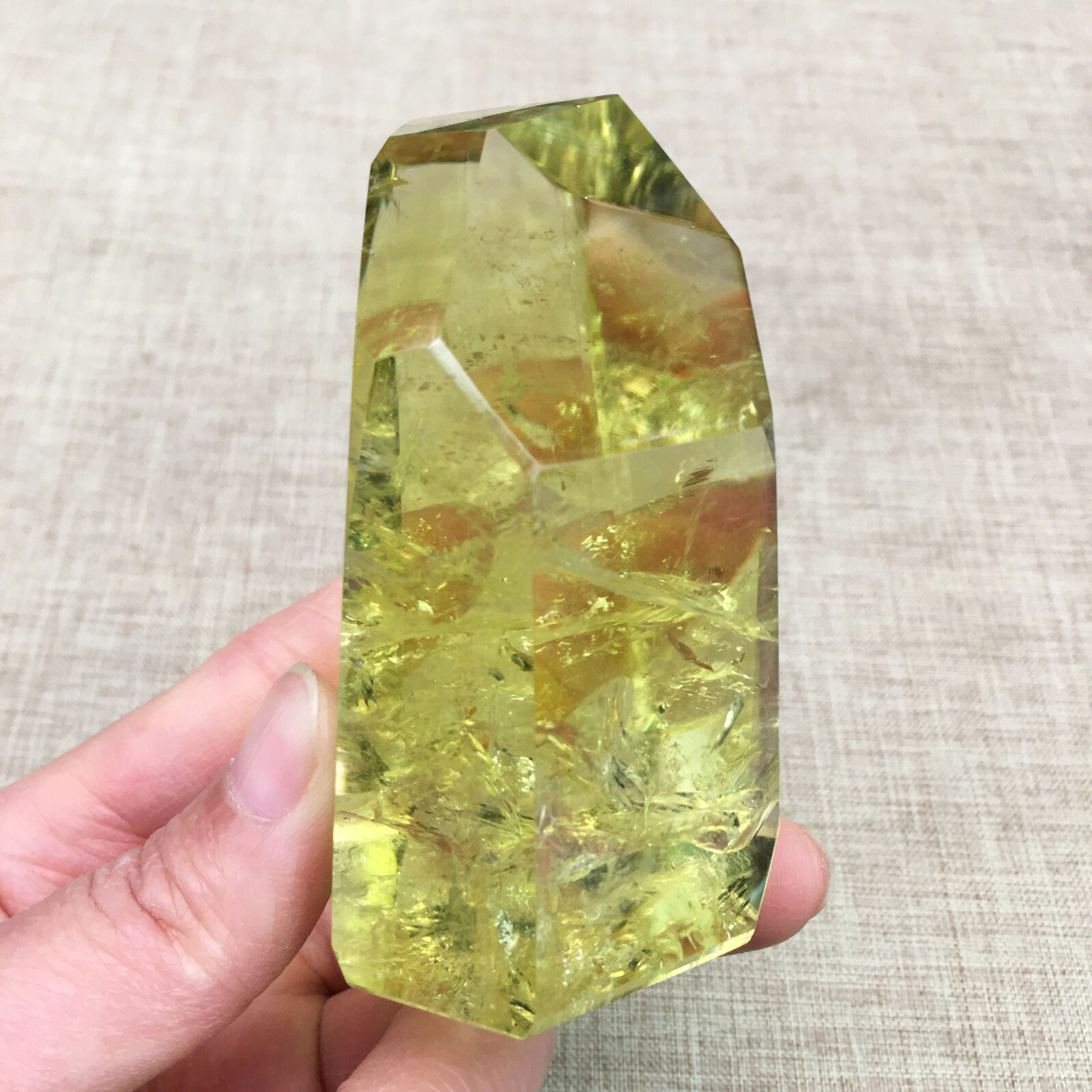 B4713-357g Natural Smoky Citrine Yellow Pyramid Quartz Crystal Point Healing