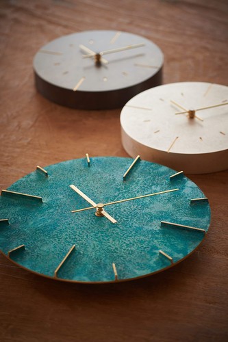 Lemnos Wall Clock Analog Brass Green "Quaint" Spotted Patina AZ15-06GN - Picture 5 of 5